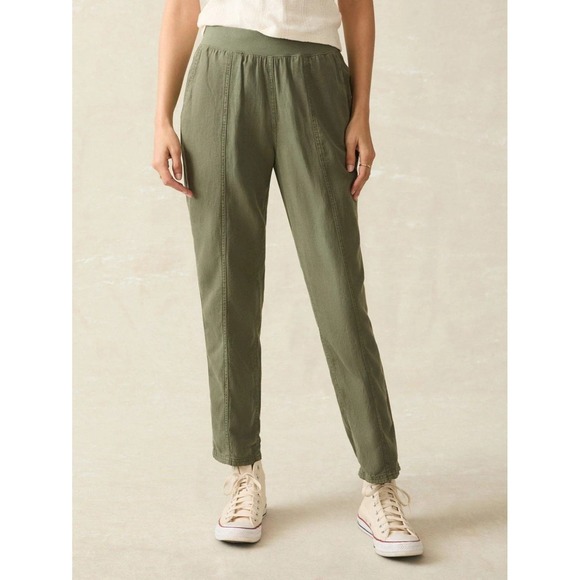 Faherty Pants - Faherty Linen Blend Elastic Waist‎ Tapered Arlie Pants in Thyme Medium